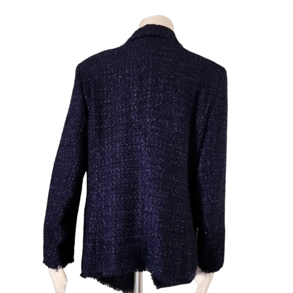 VINTAGE ESCADA Bouclé Tweed Blazer 44 M Blue Silk Wool Textured Sparkle Jacket - Picture 3 of 16